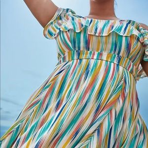 Torrid Rainbow Brushstrokes Cold Shoulder Dress